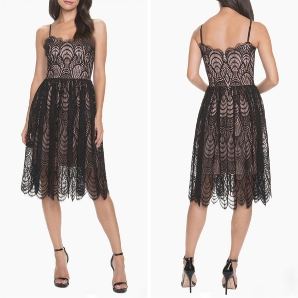 Dress the Population Dresses & Skirts - Dress the Population Francesca Embroidered black Lace A-Line Dress large